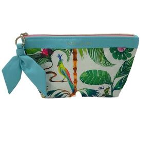 Estee Lauder tropical parrot Robert Toledo design aqua blue make-up cosmetic bag